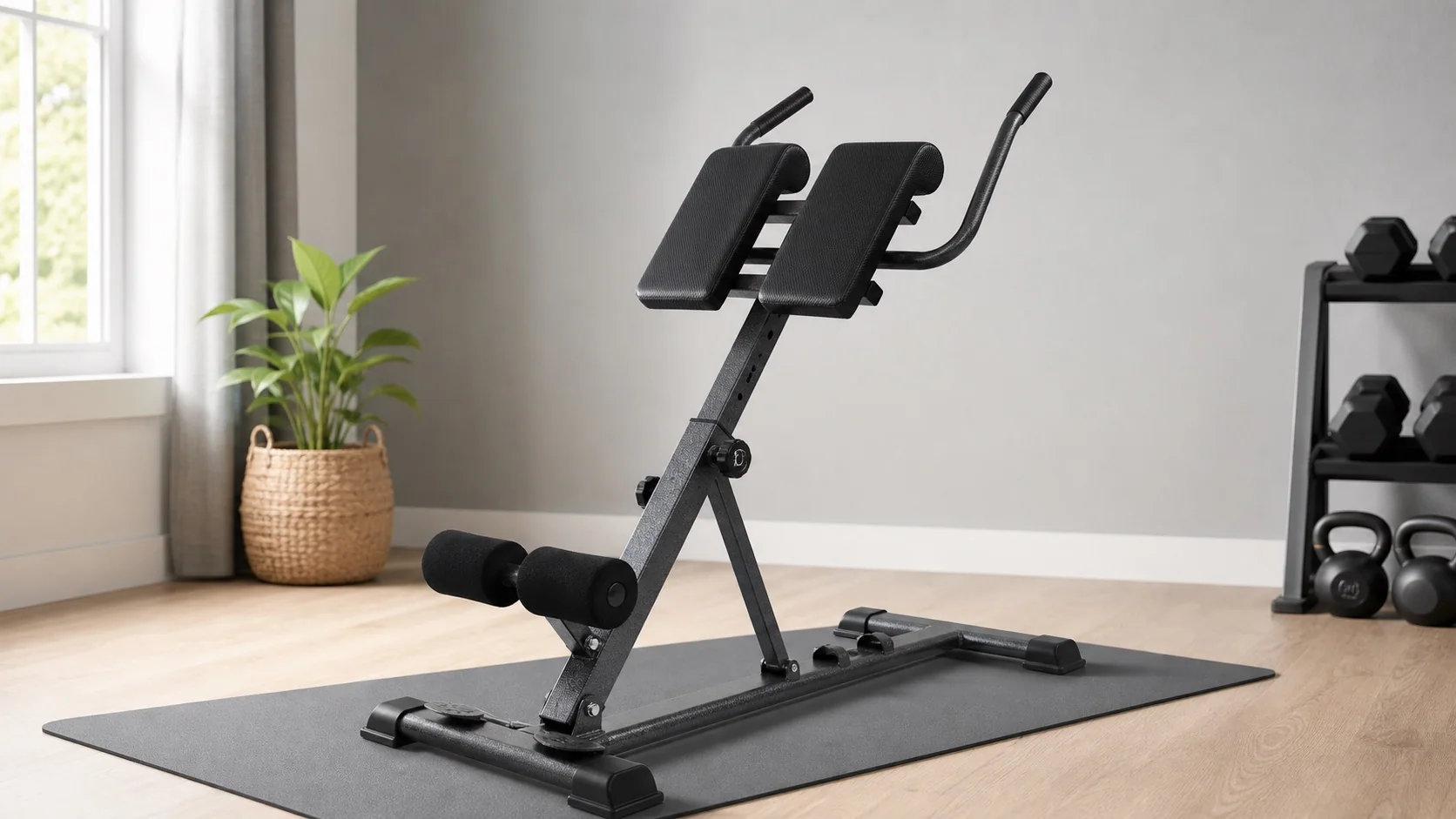 KAILEX adjustable Roman chair and back extension bench in a home fitness room